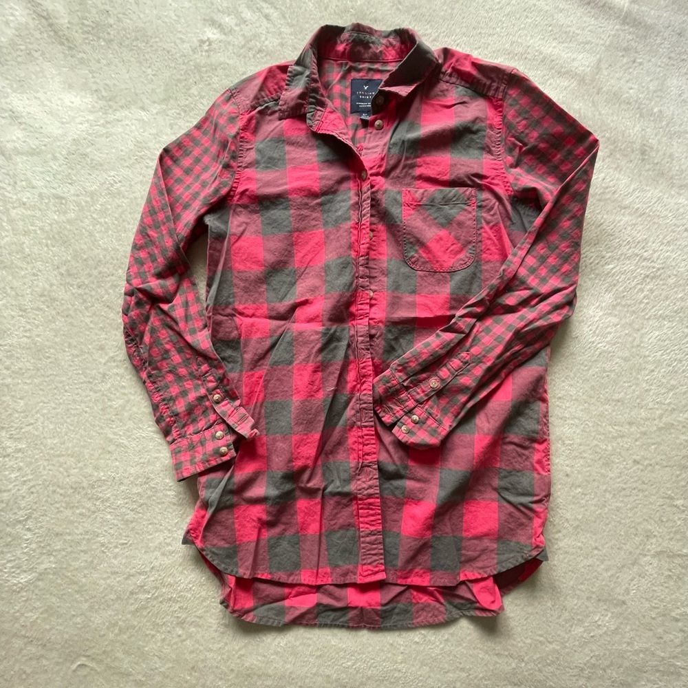 American 🦅 Eagle Pink & Gray Plaid Jegging Button Up